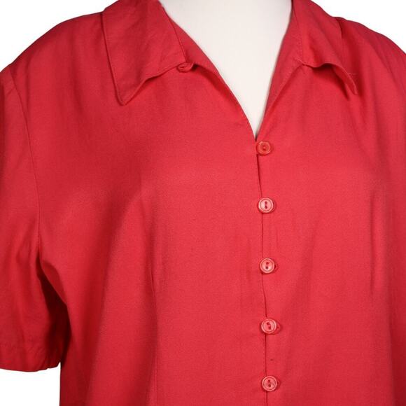 Vintage 80s Impressions Blouse Top Pink Rayon Padded Shoulders Size L - Hey Viv - Picture 4 of 8